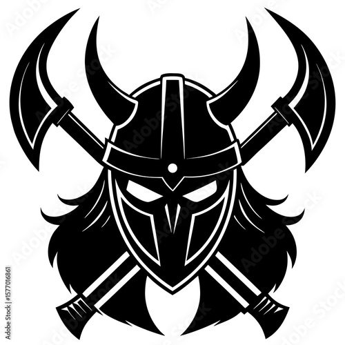 Viking helmet and crossed axes emblem vector