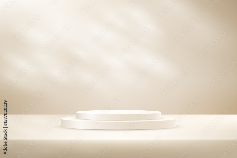 Fototapeta premium Beige background vector 3d with podium. Empty room with shadow leaves. Space for selling products on the website. Vector illustration.