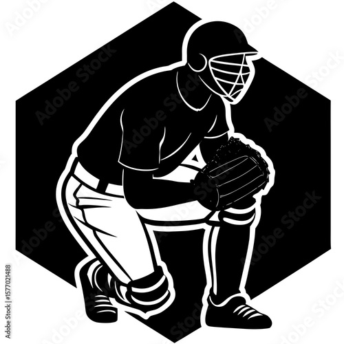 Baseball catcher crouched ready sports