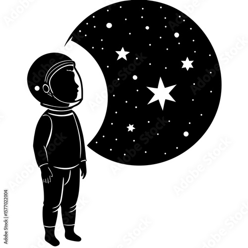 Child astronaut gazing at starry night sky suit helmet
