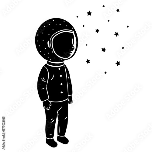 Child astronaut gazing at stars suit helmet