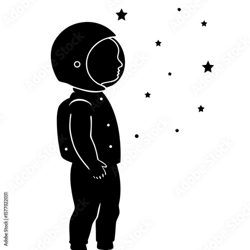 Child astronaut gazing at stars suit helmet