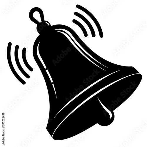 Large black bell ringing sound waves motion