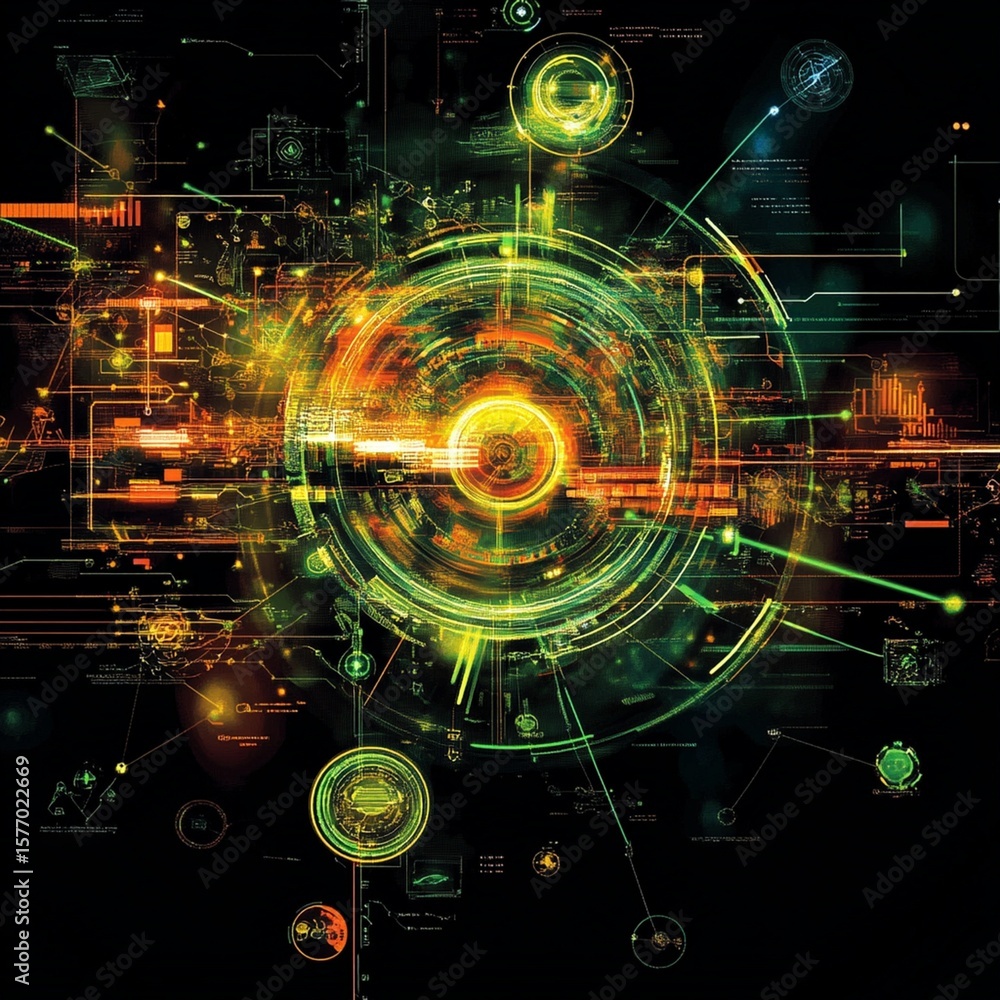 Obraz premium Abstract technological illustration showing digital networks and futuristic elements for a modern design concept.