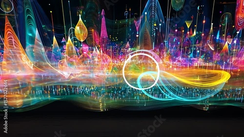 Abstract Lightscape Visualization of Digital Signals and Neon Data Spectrum
