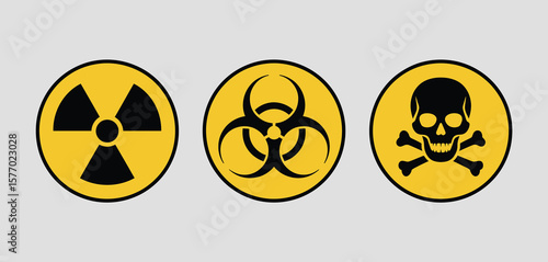 Three universal hazard symbols radiation biohazard and poison danger signs