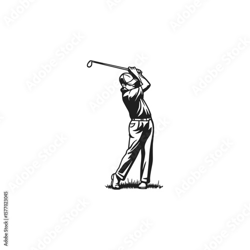 Golf Player monochrome icon logo flat vector design