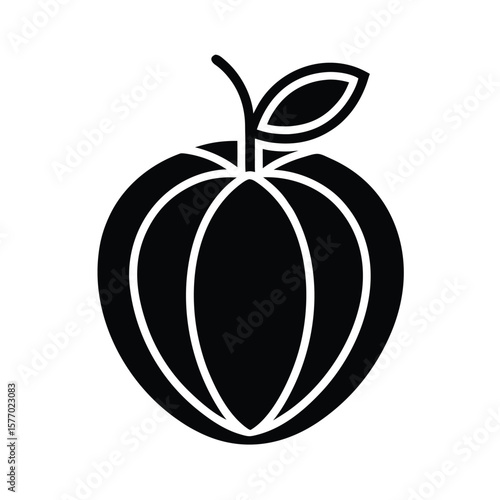 Peach Outlined In Bold Vector Illustration