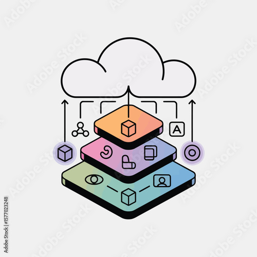 Pastel Gradient Cube Icons Layered Data Structure Vector Illustration Depicting Cloud Computing Network Connectivity Data Storage and Digital Technology Concepts with Orange