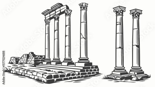 Ancient greek roman ruins drawing vector illustration architecture columns historical landmark artwork design