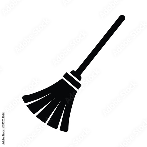 Broom With Bristles Outline Vector Illustration