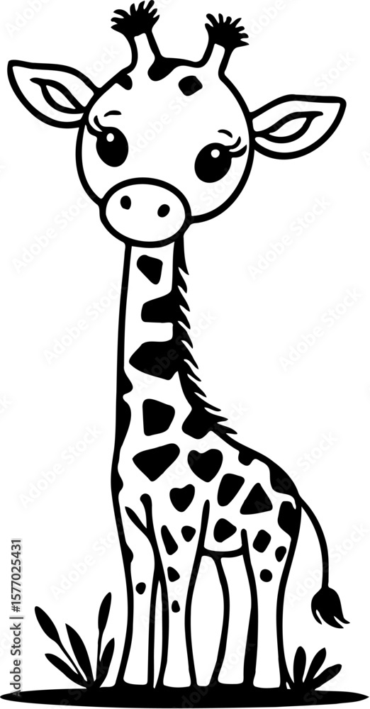 Fototapeta premium Vector illustration of a small giraffe cartoon character, isolated on white