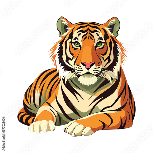 Majestic tiger resting with intense green eyes