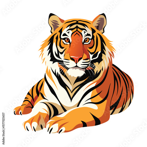 Majestic tiger lying down with intense gaze