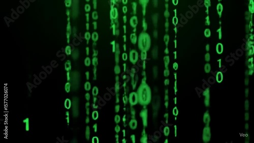 Falling Digital Rain Binary Code Matrix Data Stream Animation