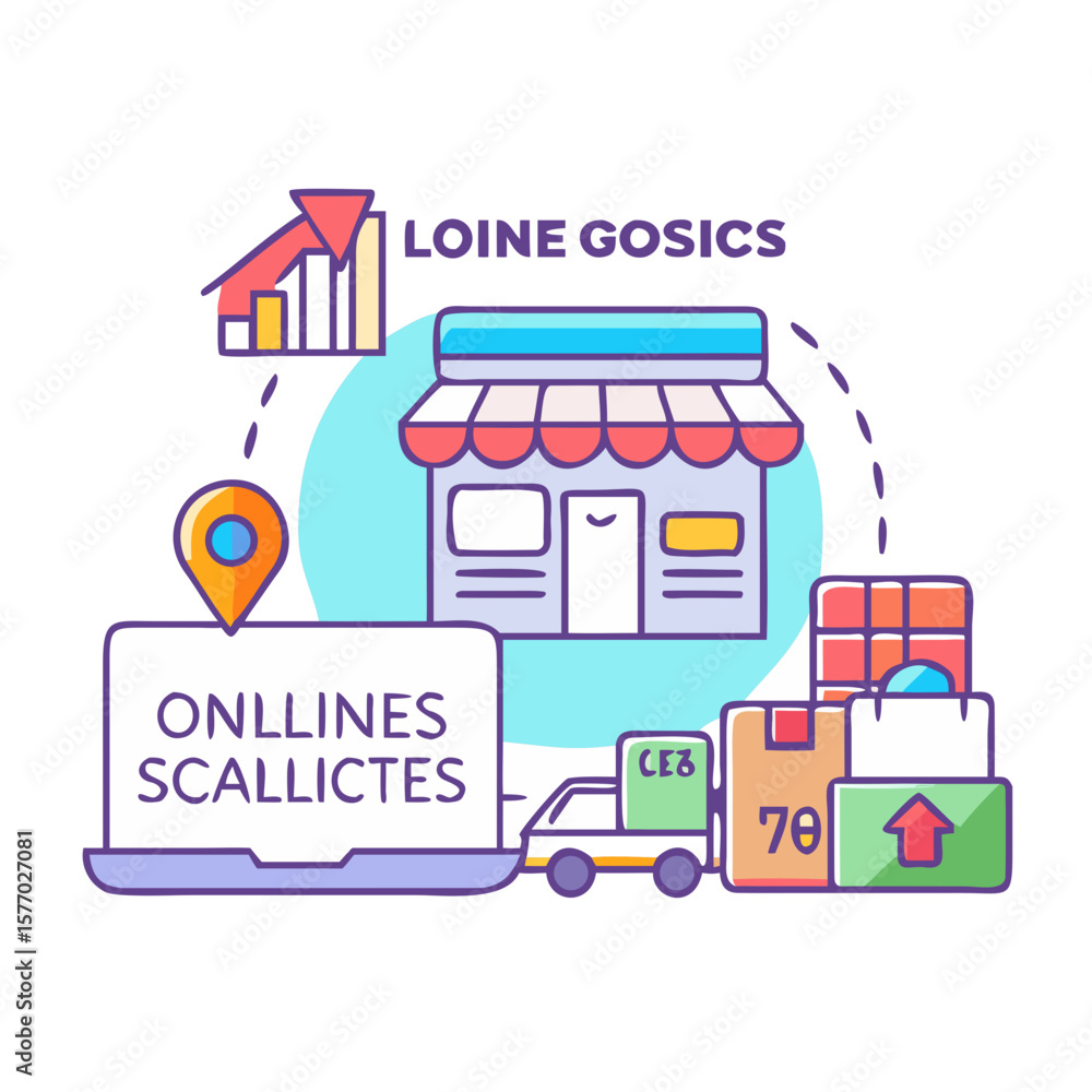Naklejka premium Online shopping and delivery concept with store and truck