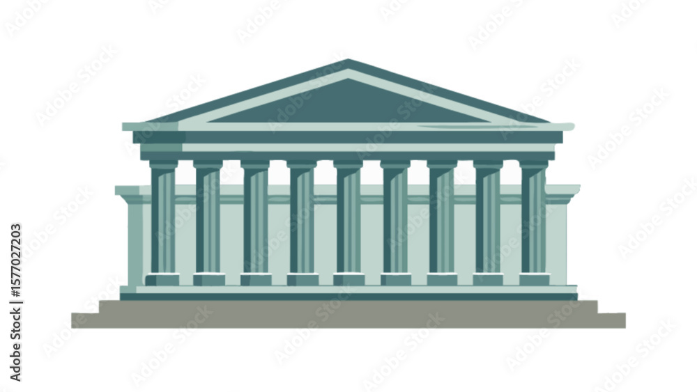 Fototapeta premium Illustration of greek temple architecture with columns and pediment for history and art projects