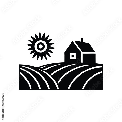 Hay Bale On Farm Field Outline Vector Illustration