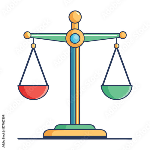 Illustration of a balanced scale with red and green pans