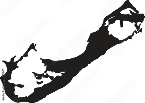Simple (only sharp corners) map of Bermuda vector drawing. Mercator projection. Filled and outline version.