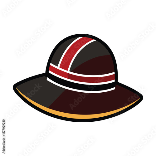 Classic pith helmet with red and black stripes