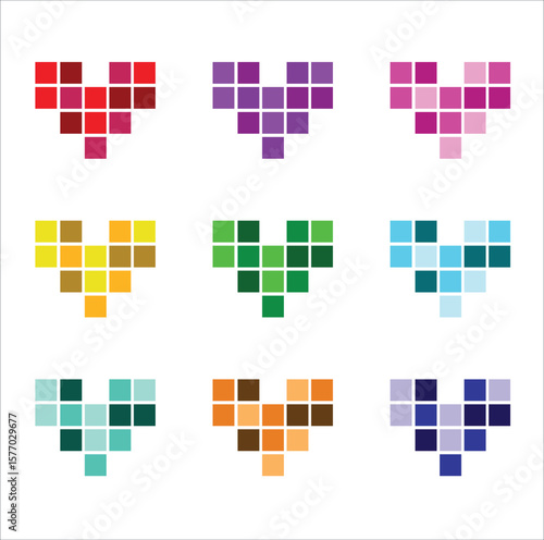 Pixelated heart with different colors
