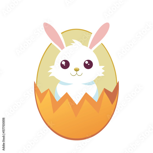 Cute easter bunny peeking out of a cracked egg