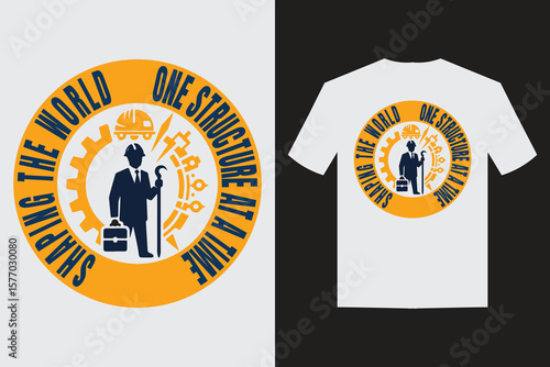 modern engineer working on an inspirationalal t-shirt design with a creative style.