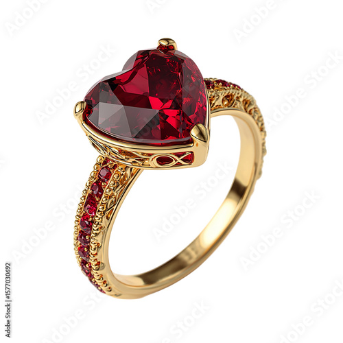 Wallpaper Mural Golden ring with heart shaped red gem on transparent background Torontodigital.ca