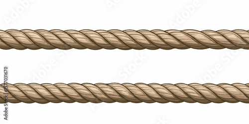 Minimalist vector illustration of a straight rope with realistic twisted fiber texture