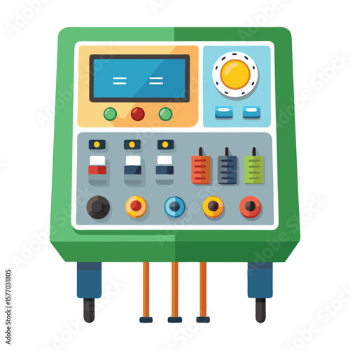 Modern control panel with digital display and various switches and indicators