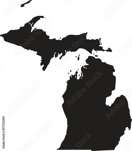 Michigan state silhouette, line style. America illustration, American vector outline isolated on white background
