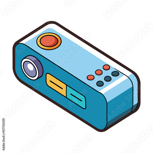 Compact blue action camera with red button and multiple control buttons