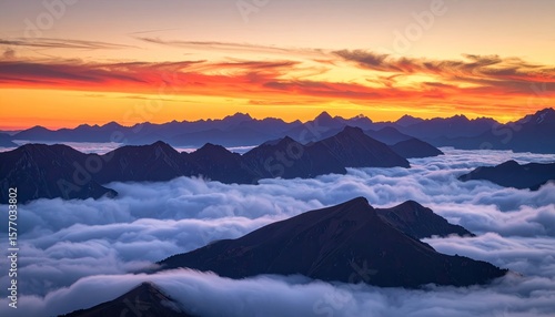 Wallpaper Mural Mountain peaks above clouds at sunset Torontodigital.ca