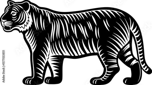Standing Tiger Vector – Striped Jungle Cat Silhouette Graphic Design