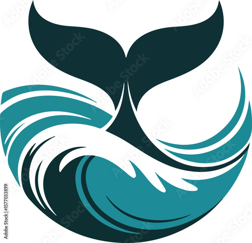 An artistic representation of a whale tail in the ocean, showcasing the beauty of marine life and ocean waves