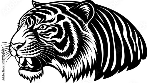 Roaring Tiger Head Vector – Fierce Wild Cat Silhouette Artwork