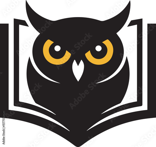 An illustrated owl perched atop an open book, its eyes keenly focused