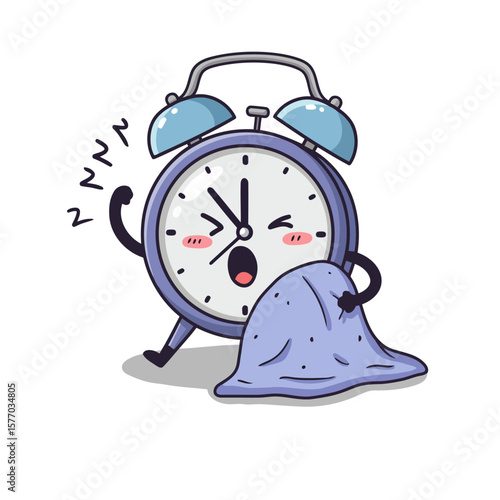 Alarm Clock's Morning Blues: This illustration of a playful alarm clock embodies the struggle of mornings, depicting it mid-yawn, reluctant to start the day.