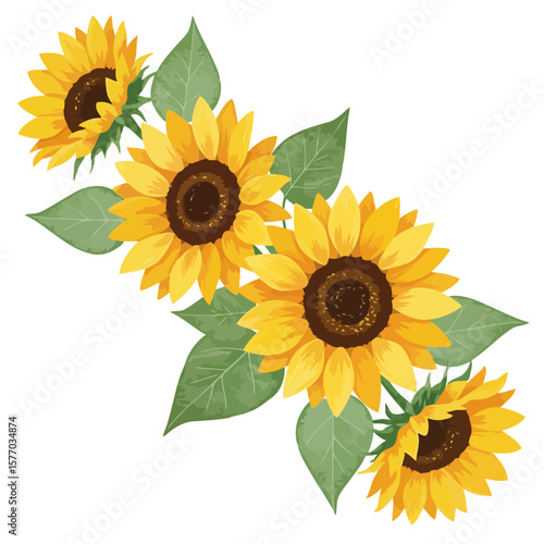 Sunflower Burst of Sunshine: A vibrant display of blooming sunflowers radiates warmth and cheer, its bright yellow petals and intricate seed heads offering a visual feast for the eyes.