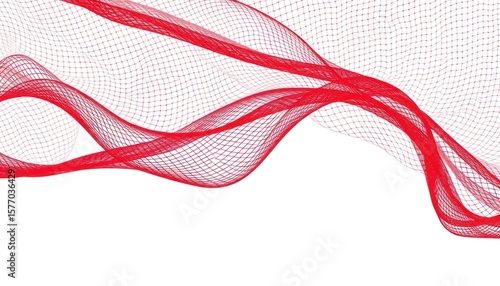Abstract Red Mesh Overlay on White Background with Wavy Lines Design