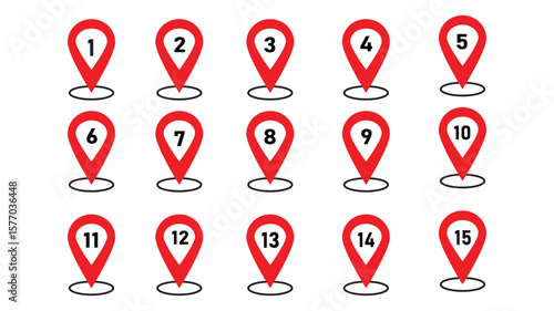 set of 3d pointers, location pin icon vector set, map pin icon vector set design. Location pin icons vector set with number. Map marker symbol vector set with 1 to 20 numbers