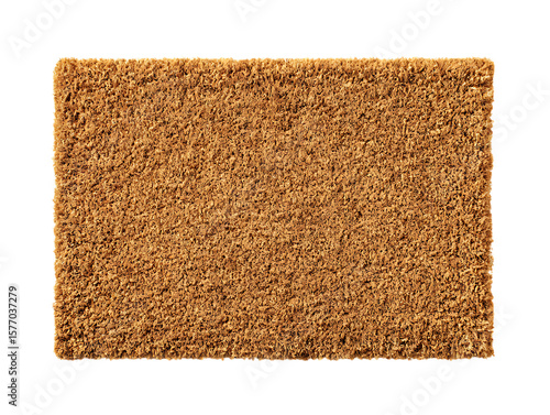 Close up of a textured brown rectangular doormat isolated on transparent background
