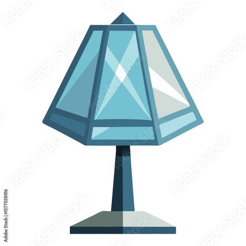 Geometric tiffany style table lamp with blue glass shade and dark base