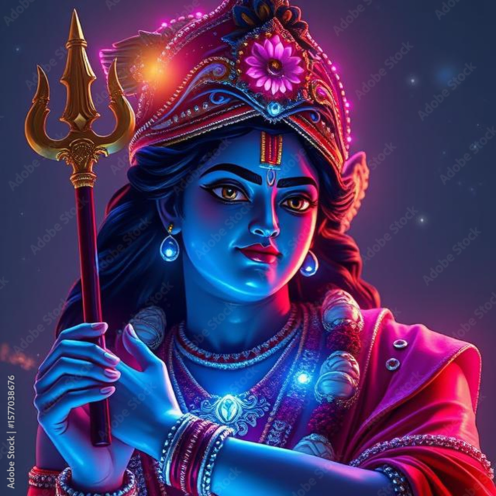 Fototapeta premium El Señor Krishna Hermoso en la Noche Iluminada