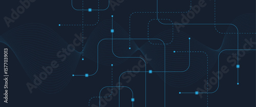 Abstract digital AI circuit board background with tech icons. Digital technology motherboard texture design. Engineering circuit board concept for poster, header, banner, website, presentation