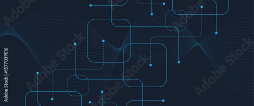 Abstract digital AI circuit board background with tech icons. Digital technology motherboard texture design. Engineering circuit board concept for poster, header, banner, website, presentation