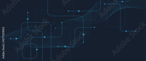 Abstract digital AI circuit board background with tech icons. Digital technology motherboard texture design. Engineering circuit board concept for poster, header, banner, website, presentation