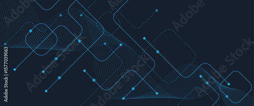 Abstract digital AI circuit board background with tech icons. Digital technology motherboard texture design. Engineering circuit board concept for poster, header, banner, website, presentation