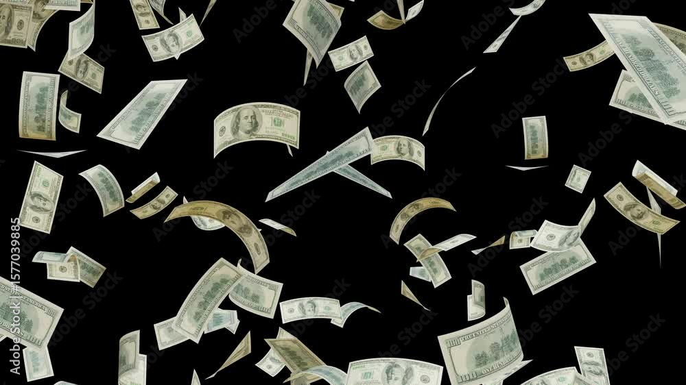 Banknotes Raining Down US Dollar bills falling down Animation 4k Loopable Video, Money Rain ...